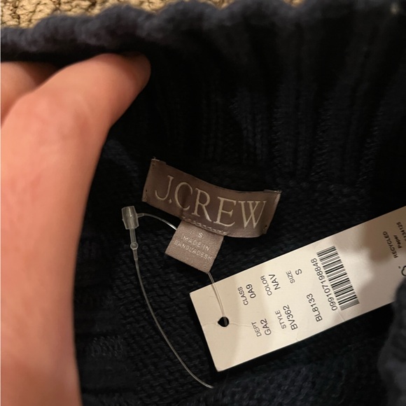 NWT J Crew Sweater Women Roll Neck Pullover Fisherman Chunky 100% Cotton Navy S - Picture 7 of 8